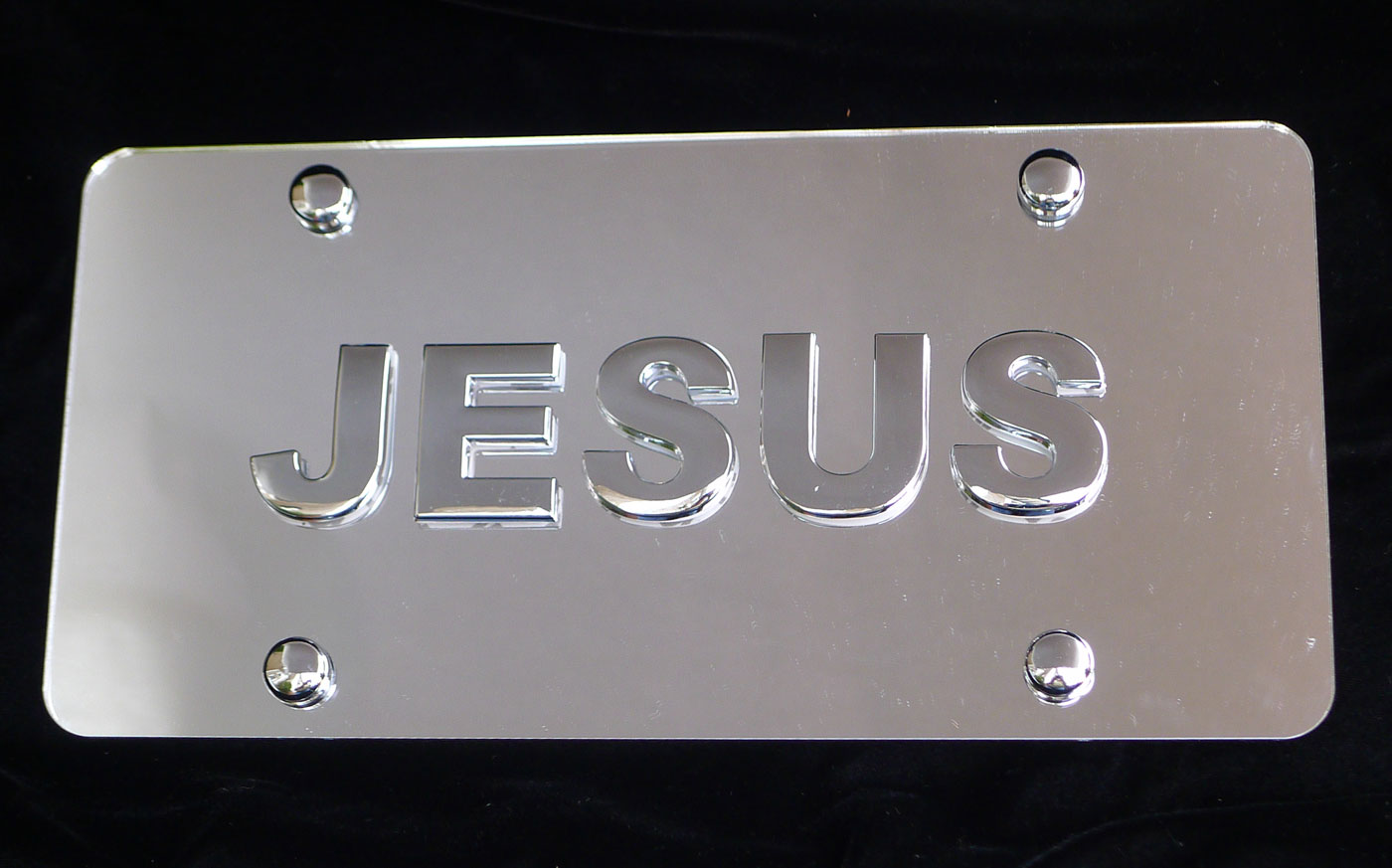 Jesus Chrome Emblem Badge Mirror License Plate Tag