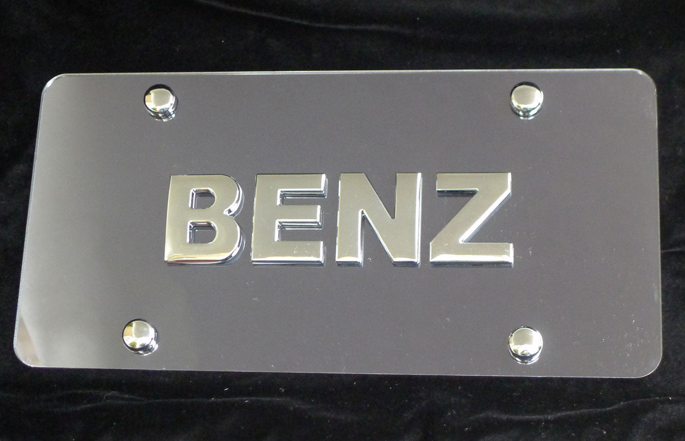 Mercedes Benz Smoke Gray Mirror License Plate Tag Chrome Emblem Badge